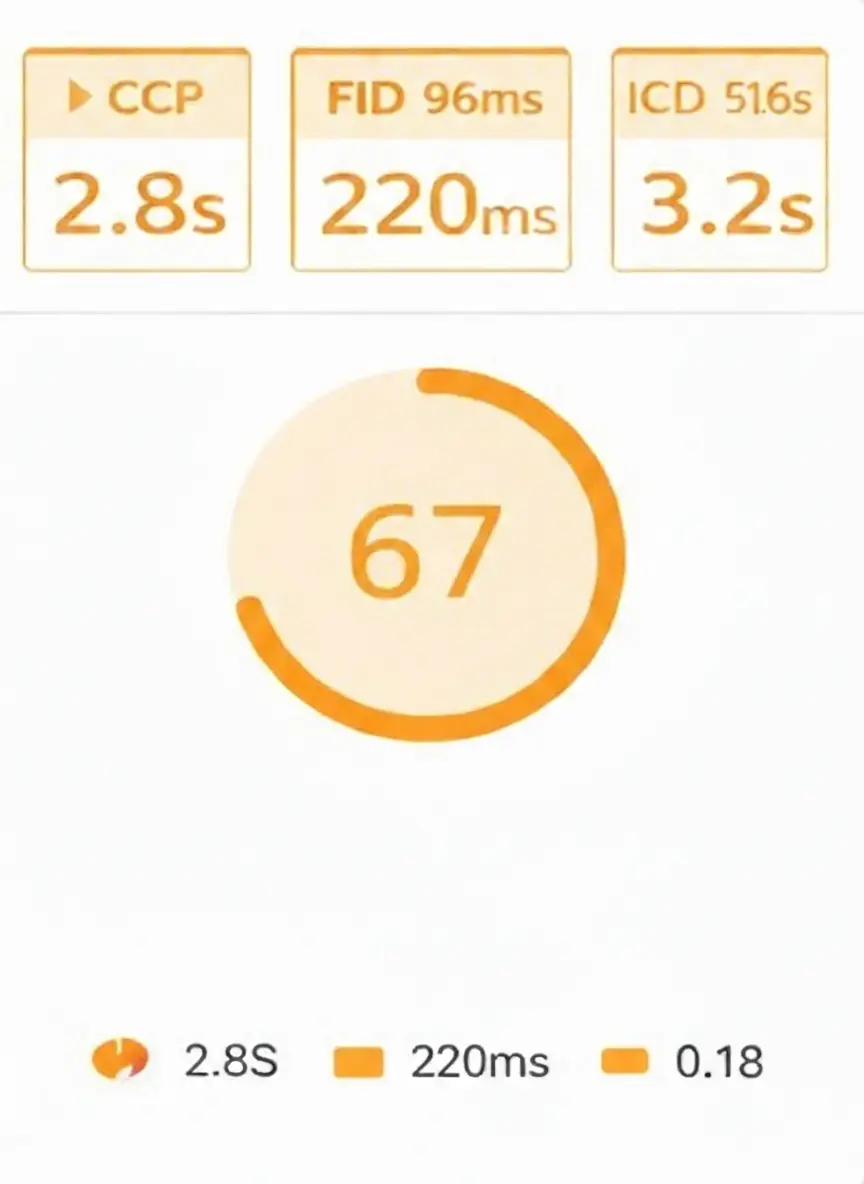 Google PageSpeed teljesítmény eredmény 67 pont – optimalizálás előt